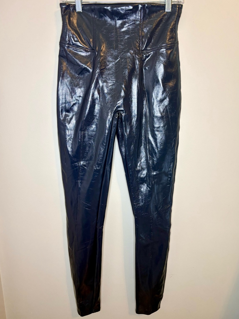 SPANX Faux Patent Leather Leggings Navy Blue Medium Tall M High Rise 20301T